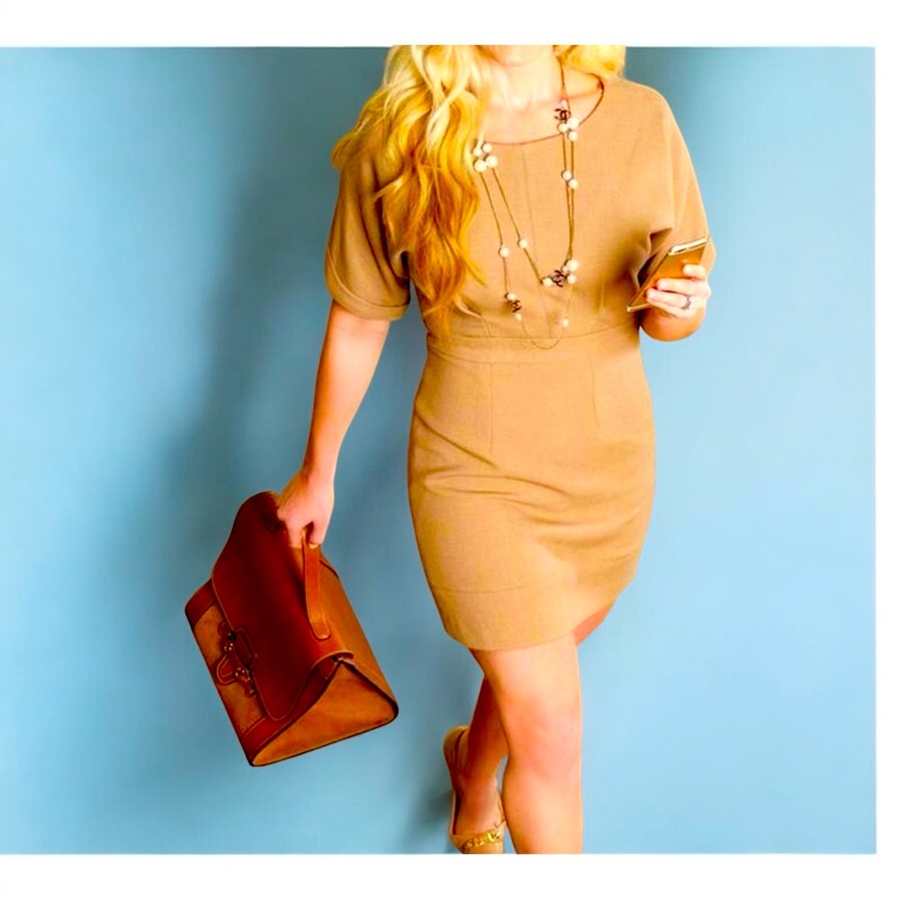 Tan Cynthia Steffe dress with puff sleeves Size 8